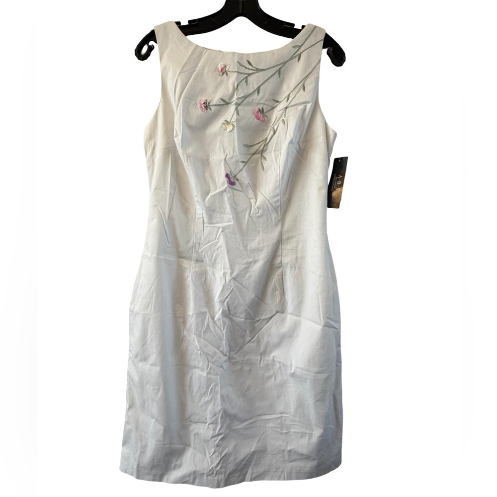 A B S by Allen Schwartz Size 8 White Sleeveless Floral Embroidered Sheath Dress